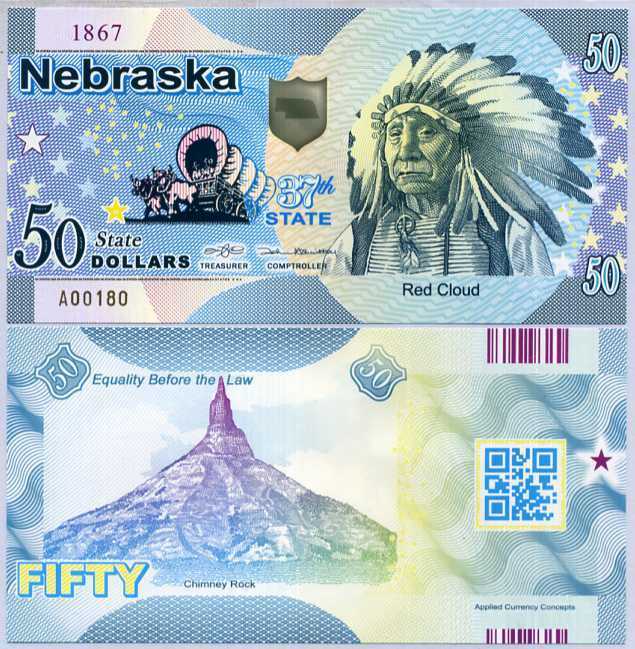 UNITED STATE USA. 50 DOLLARS 2019 POLYMER 37TH STATE NEBRASKA RED CLOUD