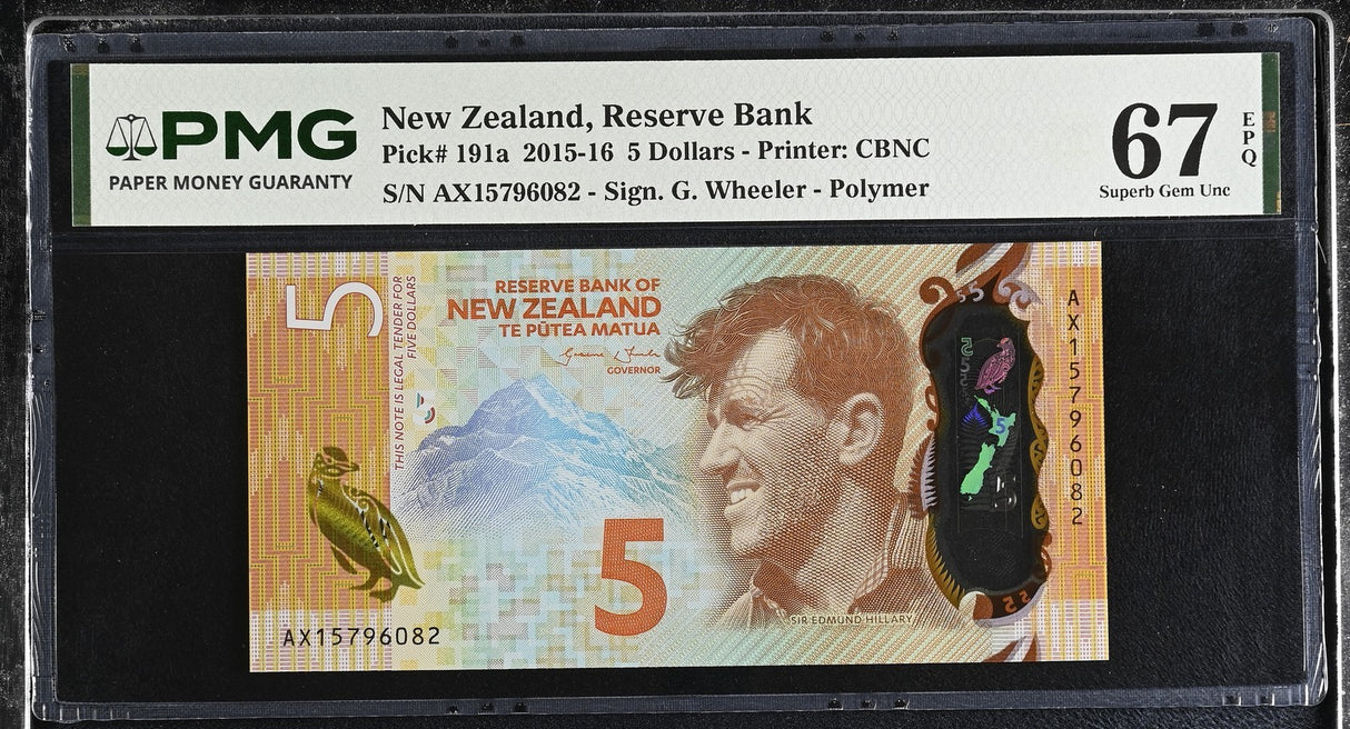 New Zealand 5 Dollars 2015 P 191 a Superb Gem UNC PMG 67 EPQ PNB
