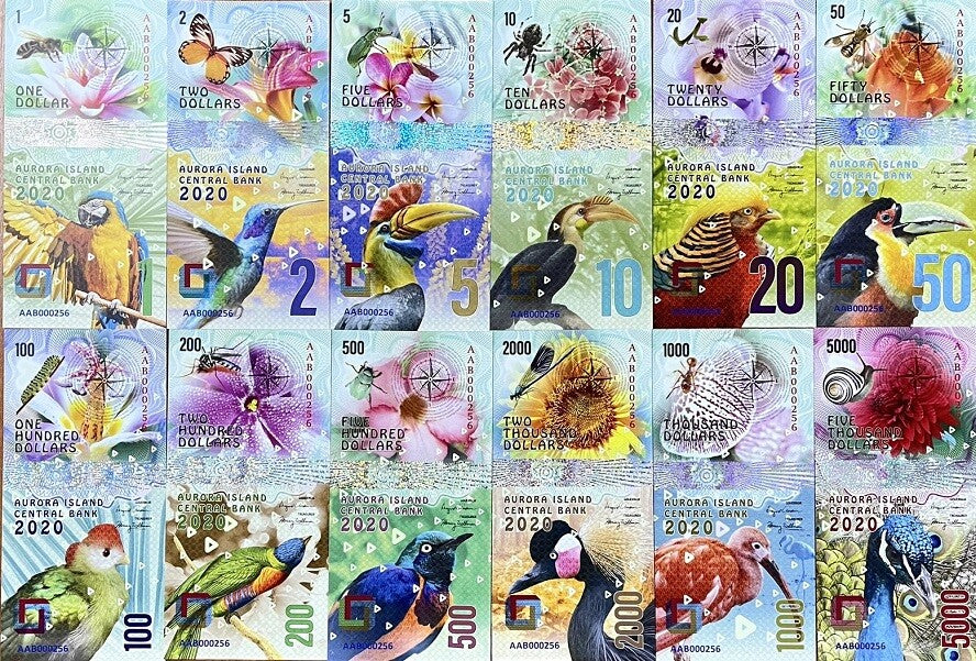 Island Aurora Set 12 1 2 5 10 20 50 100 200-5000 Dollars 2020 polymer Fantasy