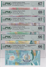 Vanuatu Set 6; 200 500-10k V. 2010-20 P 12- 16 18 19 Superb UNC PMG 66 67 68 EPQ