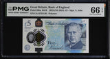 Great Britain 5 Pound 2023 ND 2024 P 398 a Gem UNC PMG 66 EPQ , Graded polymer