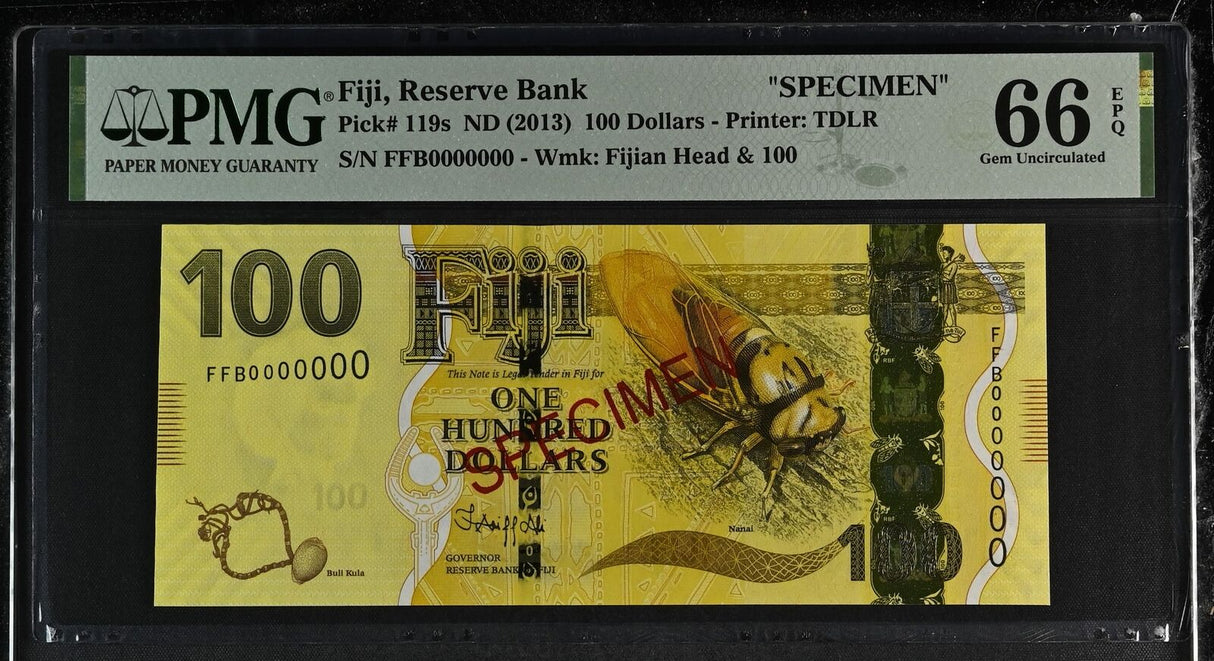 Fiji 100 Dollars ND 2013 P 119 s SPECIMEN Gem UNC PMG 66 EPQ