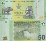 Zimbabwe 50 Zig 2026 P 117 New Design RHINO UNC