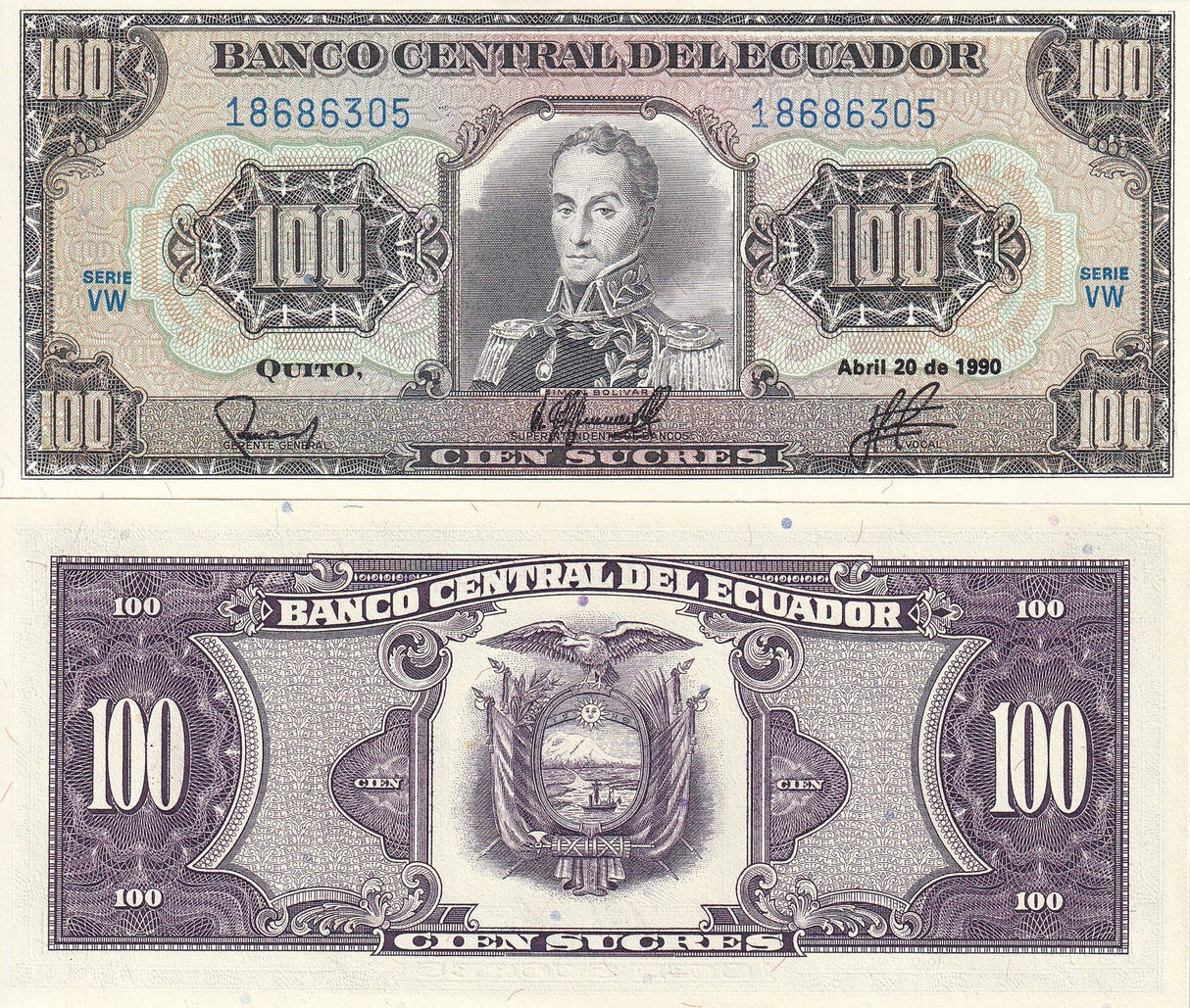 Ecuador 100 Sucres 1990 P 123 UNC