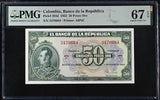 Colombia 50 Pesos Oro 1953 P 393 d Superb Gem UNC PMG 67 EPQ TOP POP