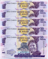 MALAWI 20 KWACHA 2019 P 63 UNC LOT 25 PCS 1/4 BUNDLE