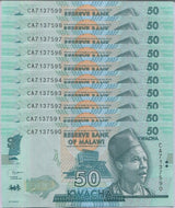 Malawi 50 Kwacha 2020 P 64 LOT 10 UNC, Elephant, Safari Jeep