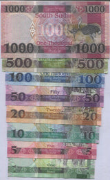 South Sudan Set 8 Pcs 1 5 10 20 50 100 500 1000 Pounds Random date P 6 - 13 UNC