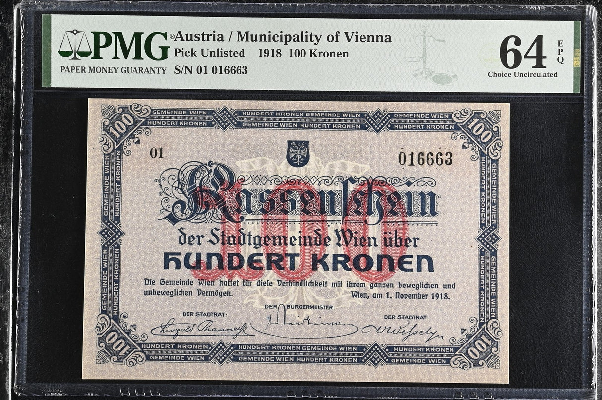 Austria 100 Kronen 1918 Municipality of Vienna Choice UNC PMG 64 EPQ