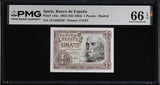Spain 1 Pesetas 1953 ND 1954 P 144 a Gem UNC PMG 66 EPQ , Printer FNMT