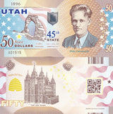 UNITED STATE USA. 50 Dollars 2020 POLYMER 45th Utah Philo Farnsworth
