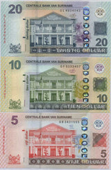 Suriname Set 3 Pcs 5 10 20 Dollars Random Date & Sign P 162 163 164 UNC