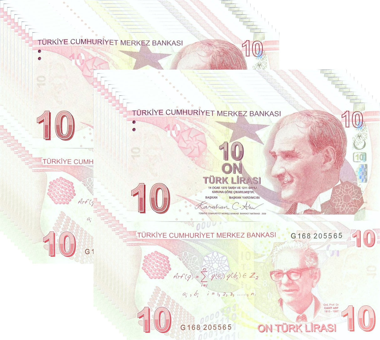 Turkey 10 Lira 2009/2026 P 223 Prefix G New Sign UNC LOT 20 PCS
