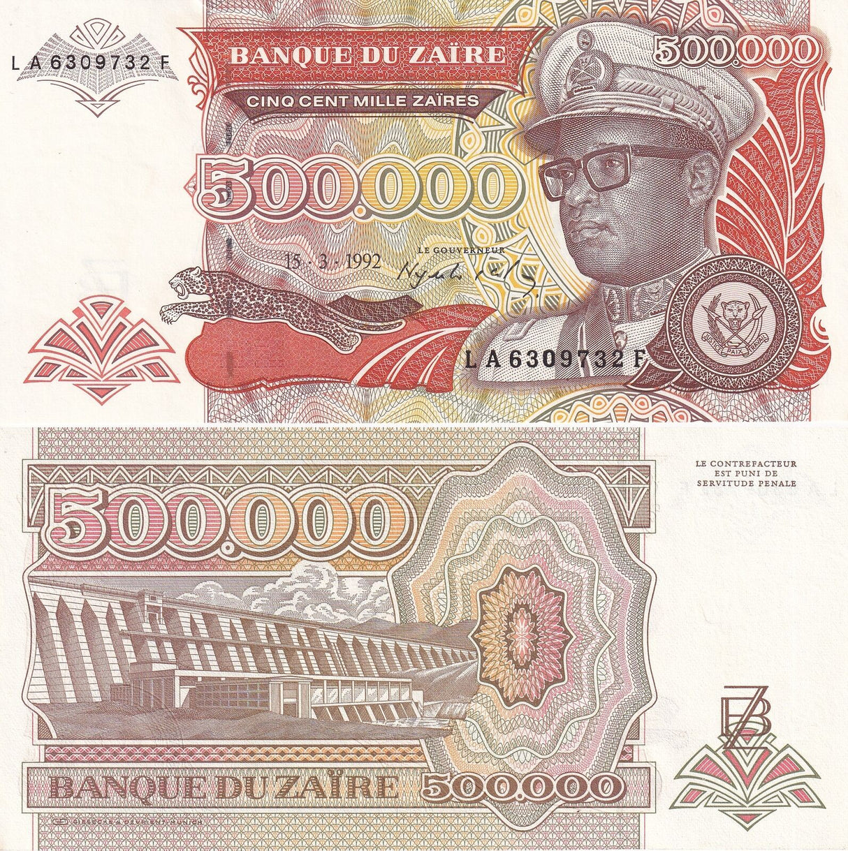 Zaire 500000 Zaire 1992 P 43 a UNC