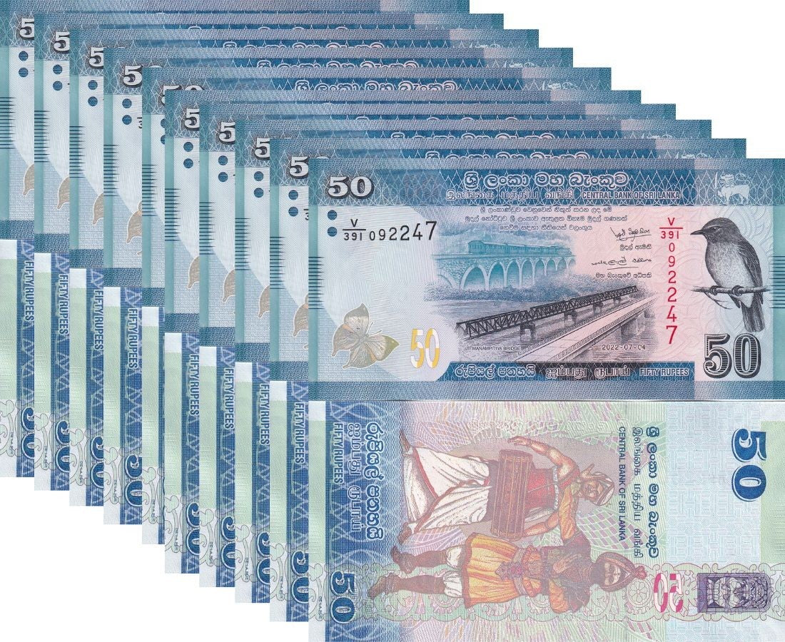 Sri Lanka 50 Rupees 2022 P 124 NEW Date & Sign UNC LOT 10 PCS
