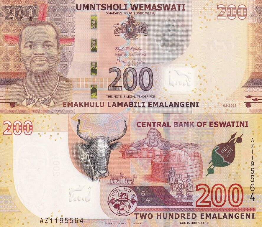 Swaziland Eswatini 200 Emalangeni 2023 Replacement AZ P 43 * NEW HYBRID UNC
