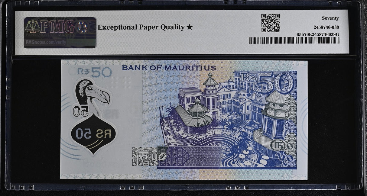 Mauritius 50 Rupees 2021 P 65 b Polymer Superb Gem UNC PMG 70 EPQ Extra Star