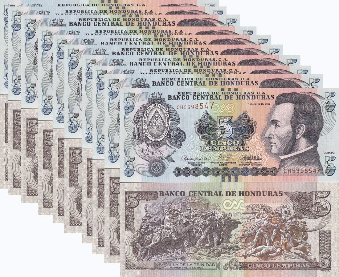 Honduras 5 Lempiras 2022 P 98 e UNC LOT 10 PCS