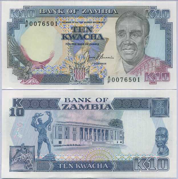 Zambia 10 Kwacha 1989-1991 P 31 Random Sign UNC