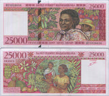 Madagascar 25000 Francs 1998 P 82 AUnc Women, tropical fruit