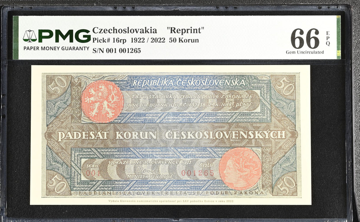 Czechoslovakia 50 Korun 1922/2022 P 16rp Gem UNC PMG 66 EPQ TOP POP