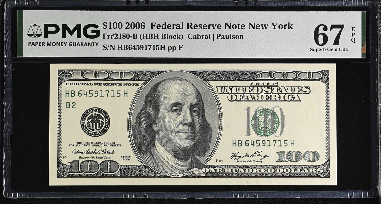 United States 100 Dollars USA 2006 P 528 B New York Superb Gem UNC PMG 67 EPQ