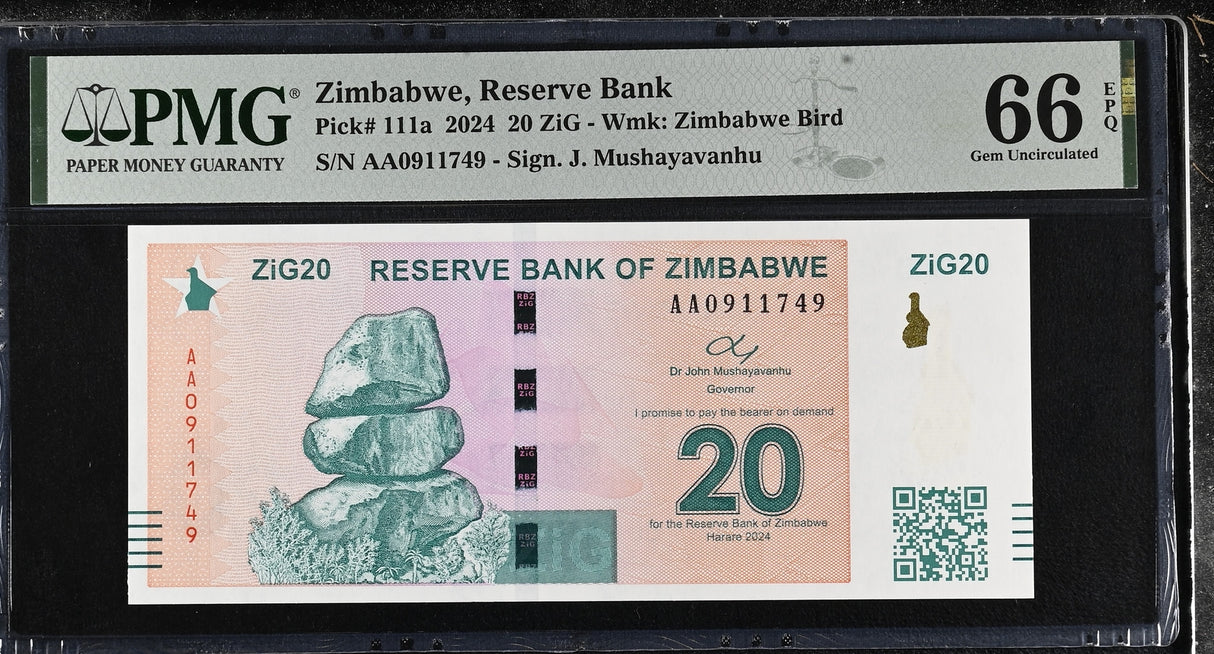Zimbabwe 20 ZiG 2024 P 111 a Gem UNC PMG 66 EPQ
