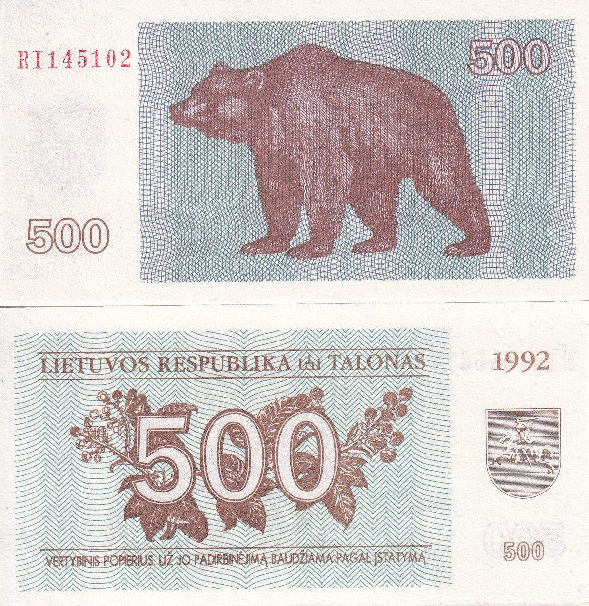 Lithuania 500 Talonas 1992 P 44 UNC