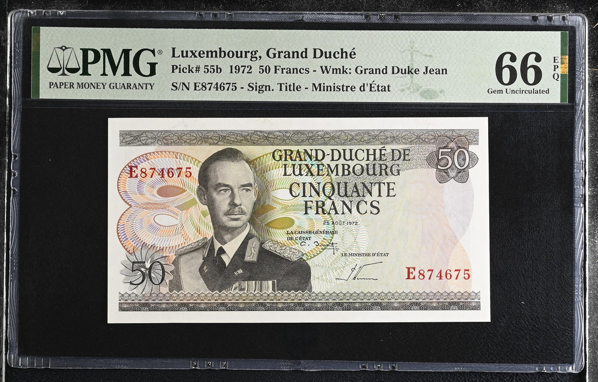 LUXEMBOURG 50 FRANCS 1972 P 55 b Gem UNC PMG 66 EPQ