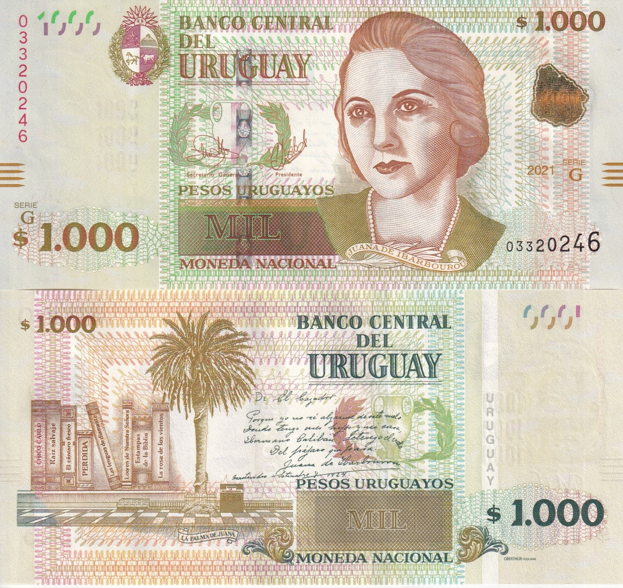 Uruguay 1000 Pesos Uruguayos 2021/2024 P 98 c UNC , Oberthur Fiduciaire