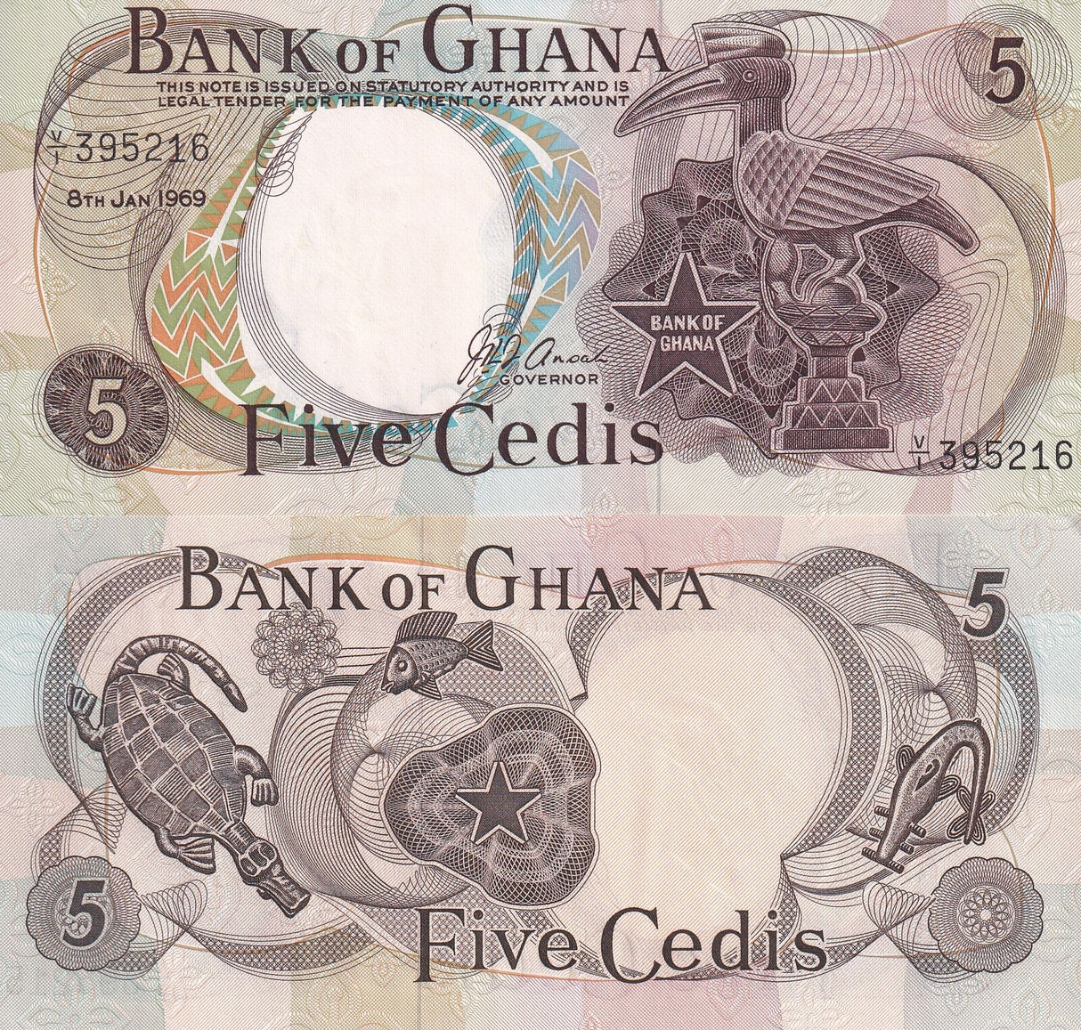 Ghana 5 Cedis 1969 P 11 AUnc