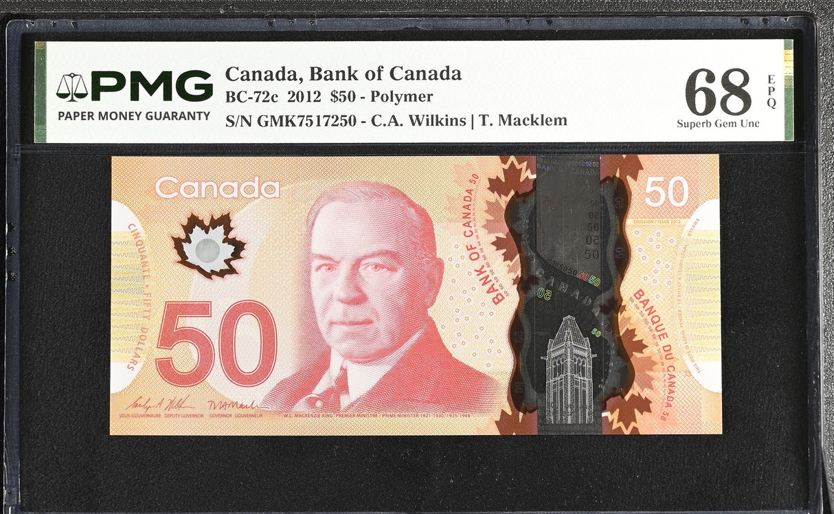 Canada 50 Dollars 2012 P 109 c Wilkins Macklem Superb Gem UNC PMG 68 EPQ