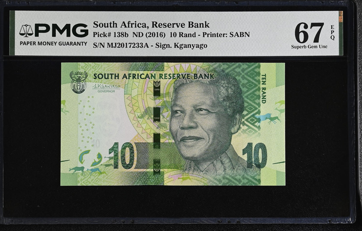 South Africa 10 Rand ND 2016 P 138 b Superb Gem UNC PMG 67 EPQ