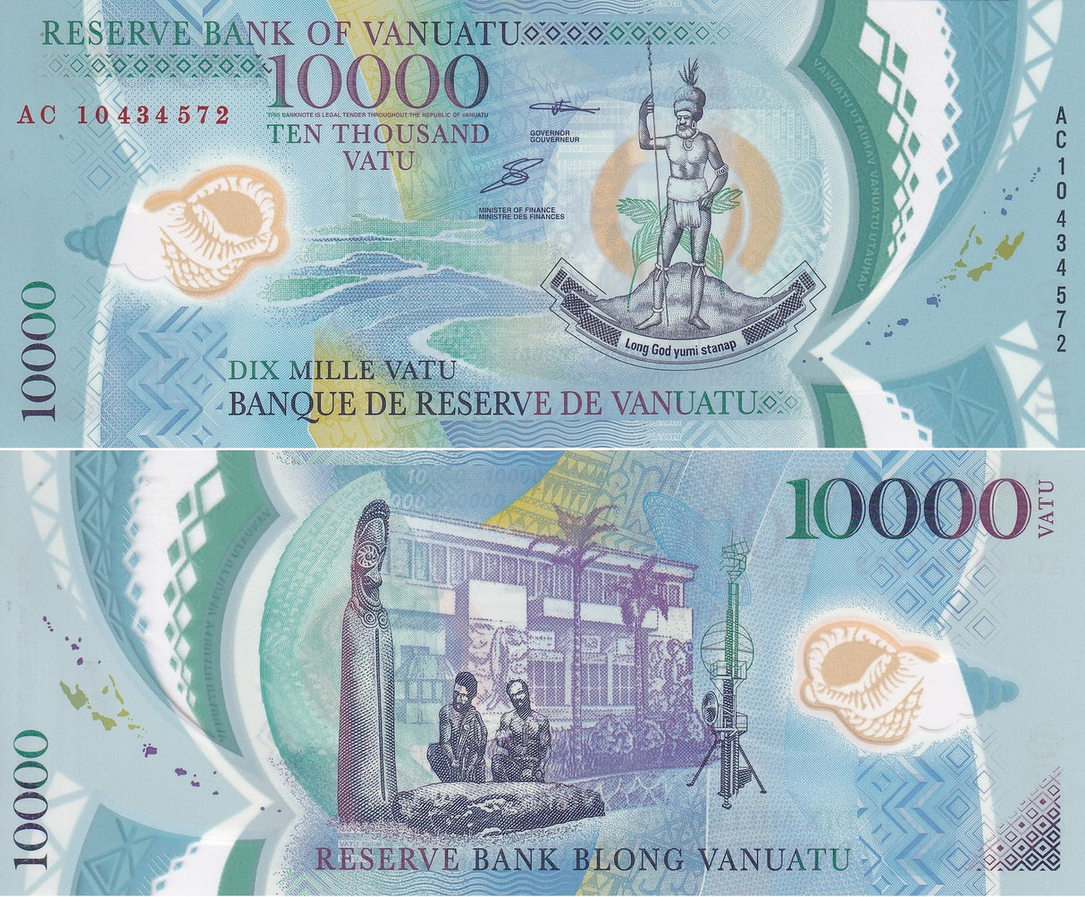 Vanuatu 10000 Vatu 2010 P 16 Polymer UNC Melanesian chief Totems