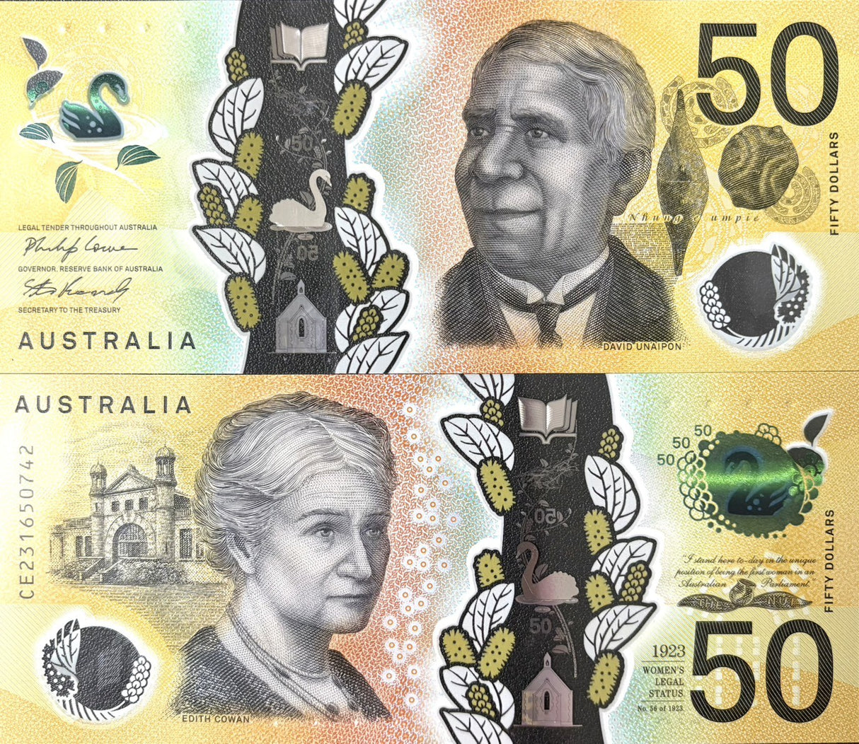 Australia 50 Dollars 2023 Polymer P 65 UNC Edith Dircksey Cowan, Unaipon