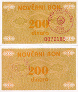 Bosnia & Herzegovina 200 Dinara ND 1992 P 48 a UNC ,LOCAL ISSUES & HANDSTAMPED