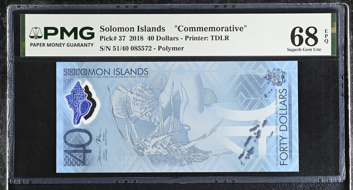 Solomon Islands 40 Dollars 2018 P 37 COMM. Polymer Superb Gem UNC PMG 68 EPQ TOP