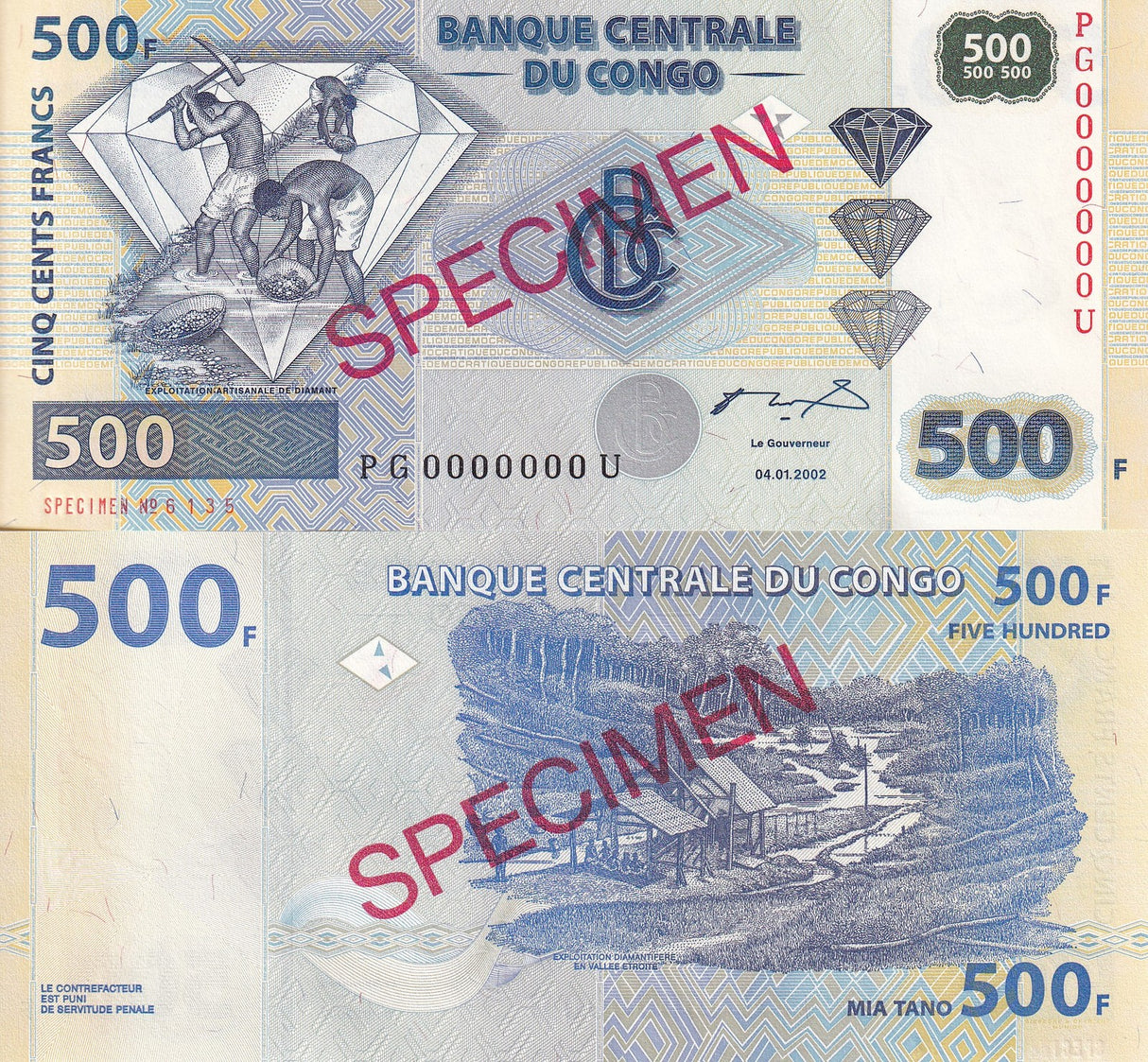 Congo 500 Francs 2002 P 96 Specimen PG-U UNC