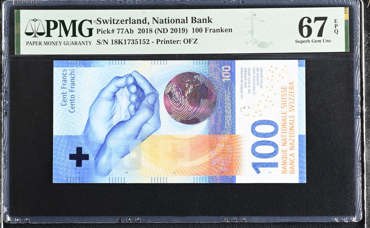 Switzerland 100 Franken 2018 ND 2019 P 77Ab Superb Gem UNC PMG 67 EPQ