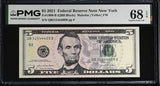 United States 5 Dollars Usa 2021 P 551 B New York Superb Gem UNC PMG 68 EPQ TOP