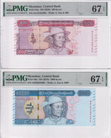 Myanmar Set 2; 500 1000 Kyats ND 2020 P 85 P 86 Superb Gem UNC PMG 67 EPQ