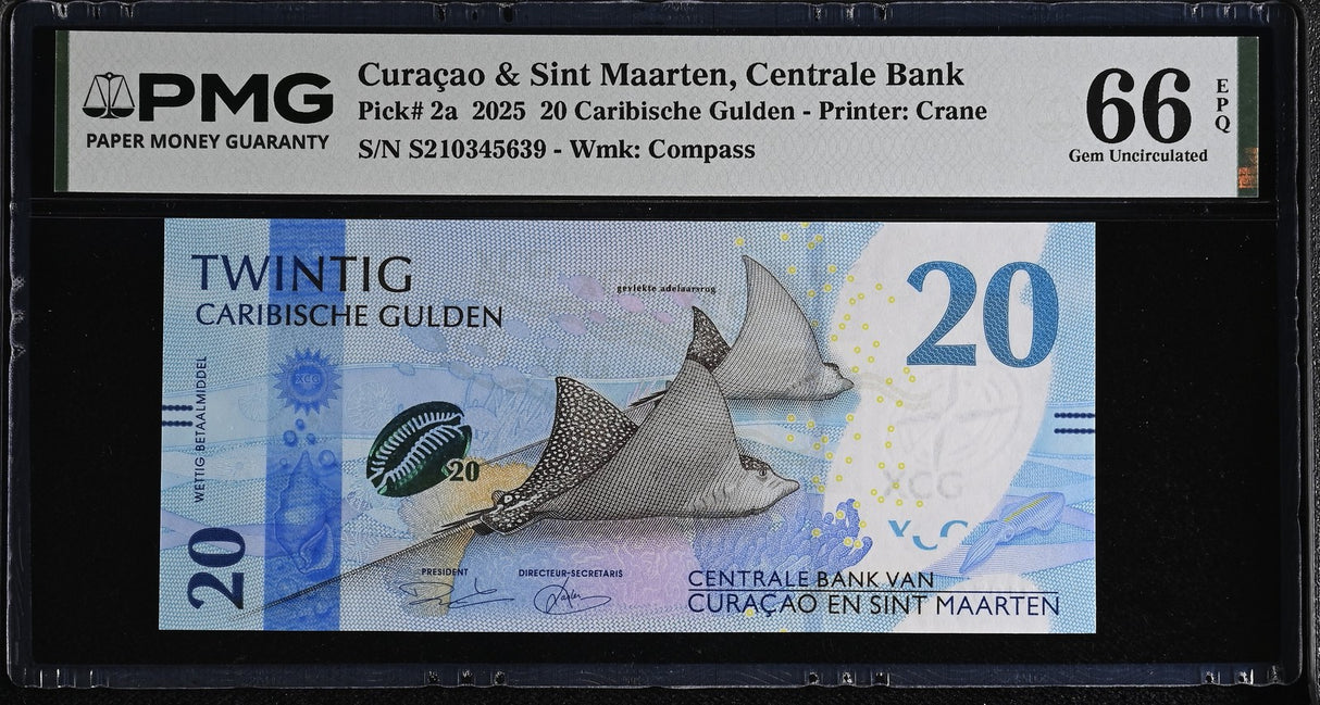 Curacao & Sint Maarten 20 Gulden 2025 P 2 a Gem UNC PMG 66 EPQ