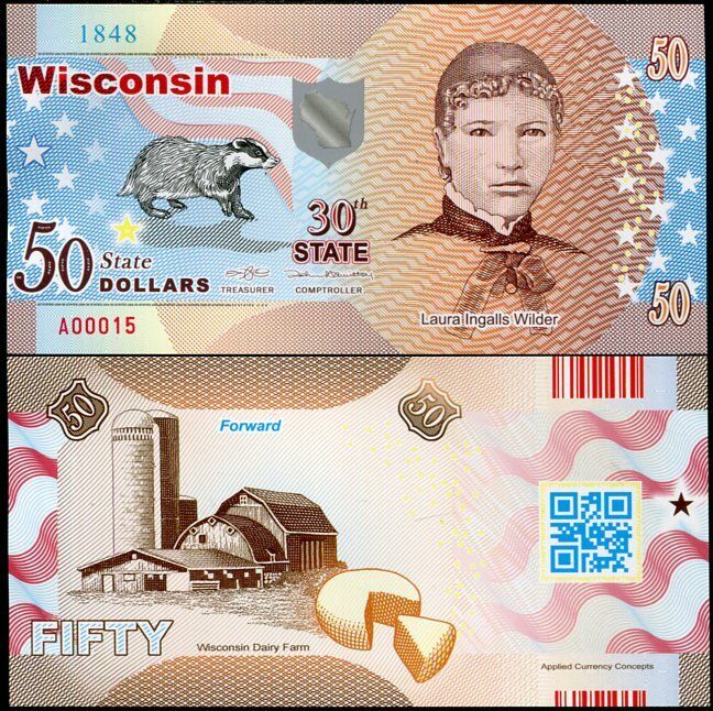 USA WISCONSIN 50 DOLLARS 2017 STATE 30TH WISCONSIN DAIRY FARM POLYMER