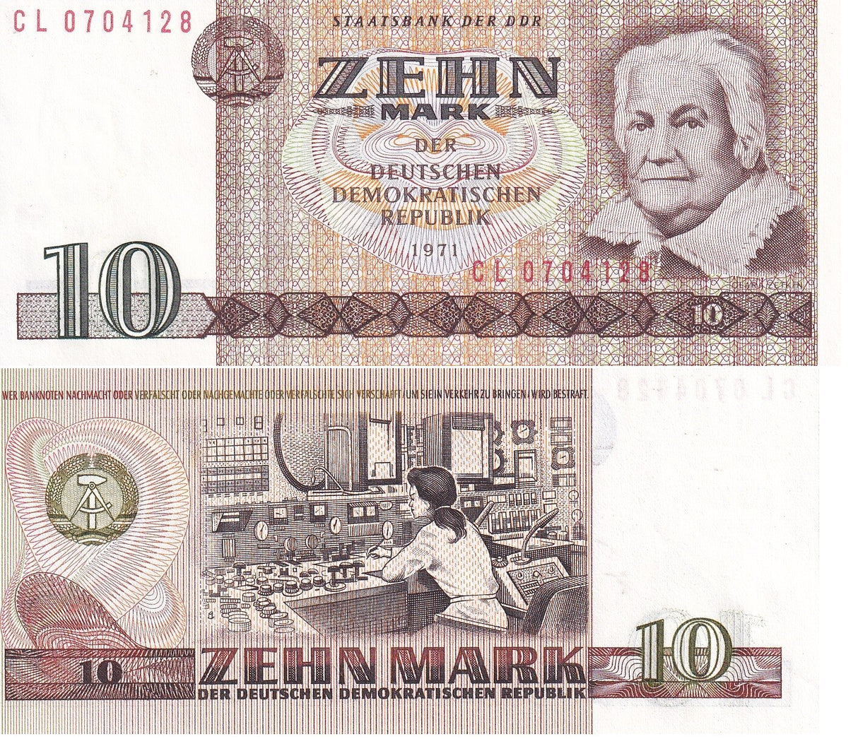 Germany Democratic 10 Mark 1971 ND 1985 P 28 b AUnc