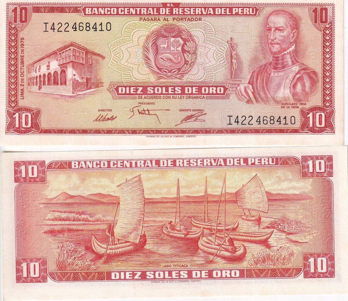 Peru 10 Soles de Oro 1975 P 106 UNC