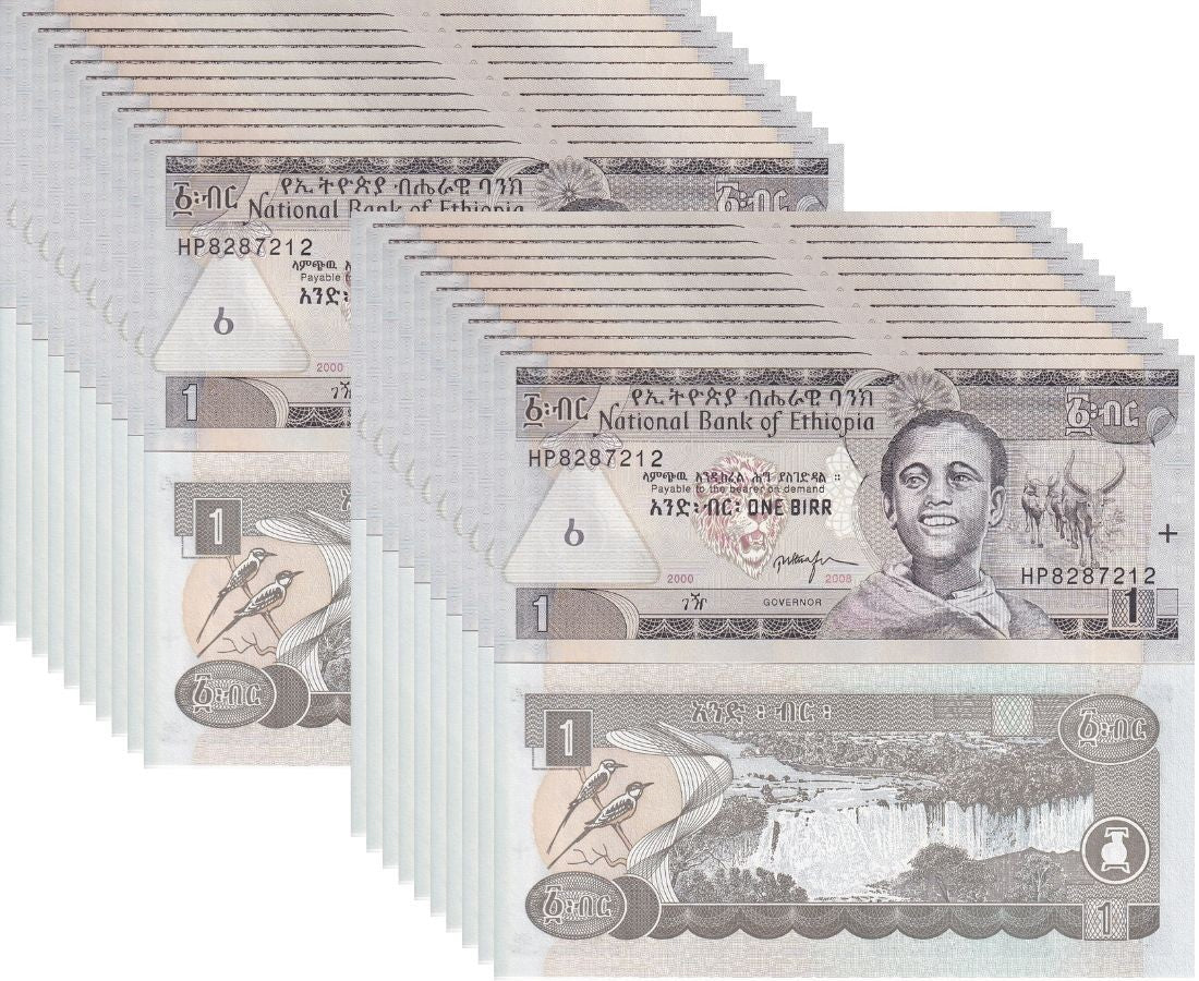 Ethiopia 1 Birr 2000/2008 P 46 e UNC LOT 20 PCS, Tisisat waterfalls