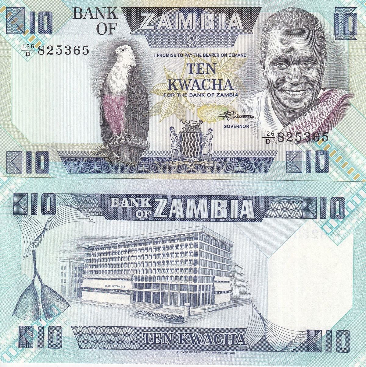 Zambia 10 Kwacha ND 1980/1988 P 26 e UNC, Fish eagle, Lusaka