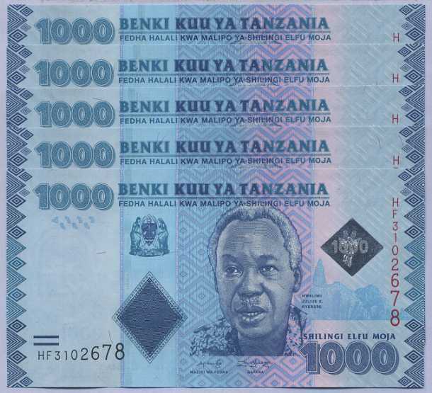 Tanzania 1000 Shillings ND 2020 P 41 c UNC Lot 5 PCS