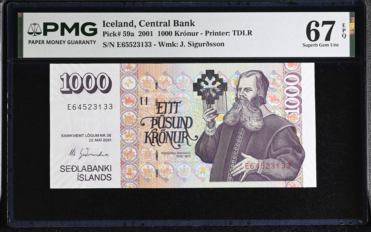 Iceland 1000 Kronur 2001 P 59 a Superb Gem UNC PMG 67 EPQ , TDLR