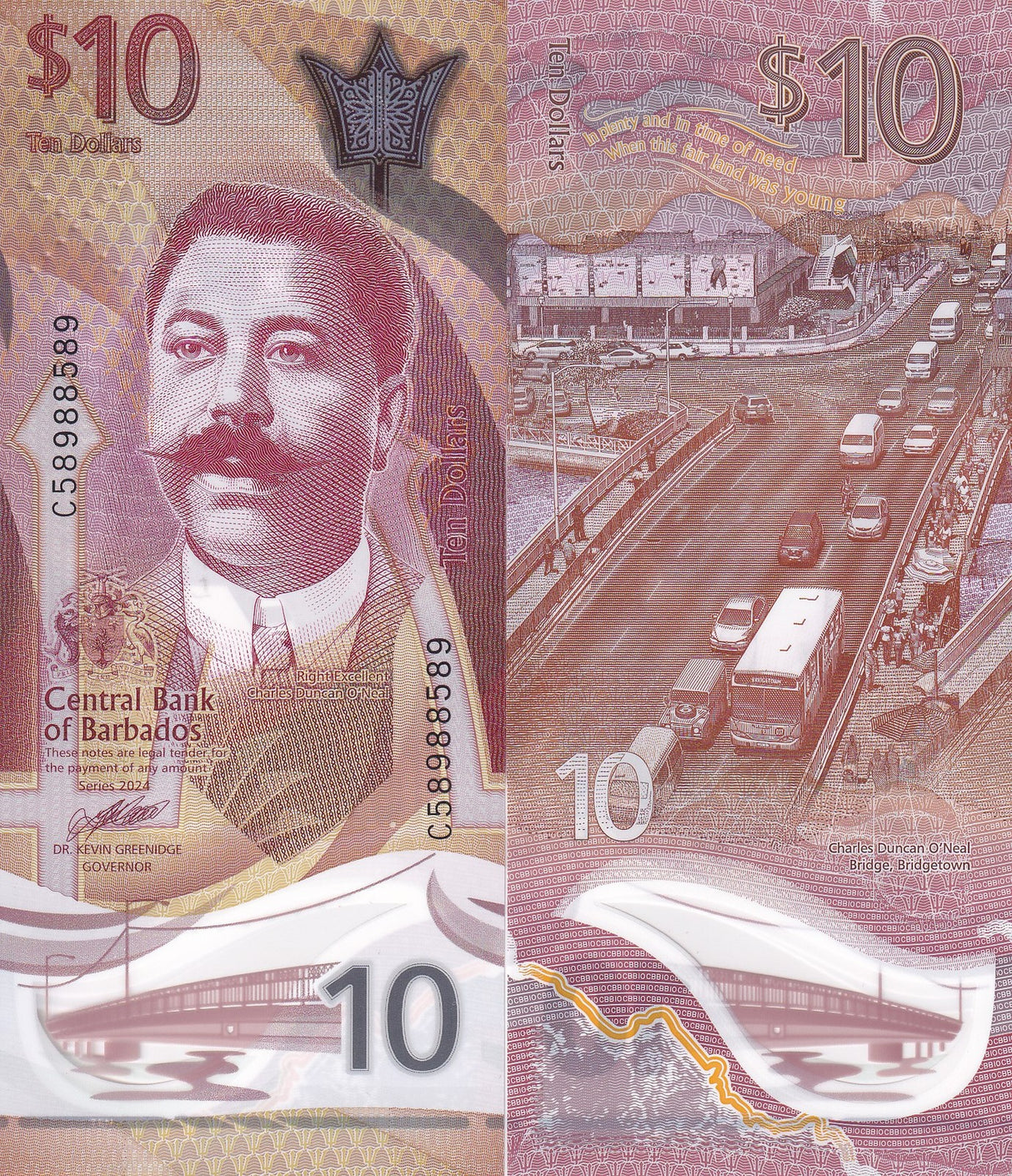 Barbados 10 Dollars 2024 Polymer P 82 UNC Careenage in Bridgetown